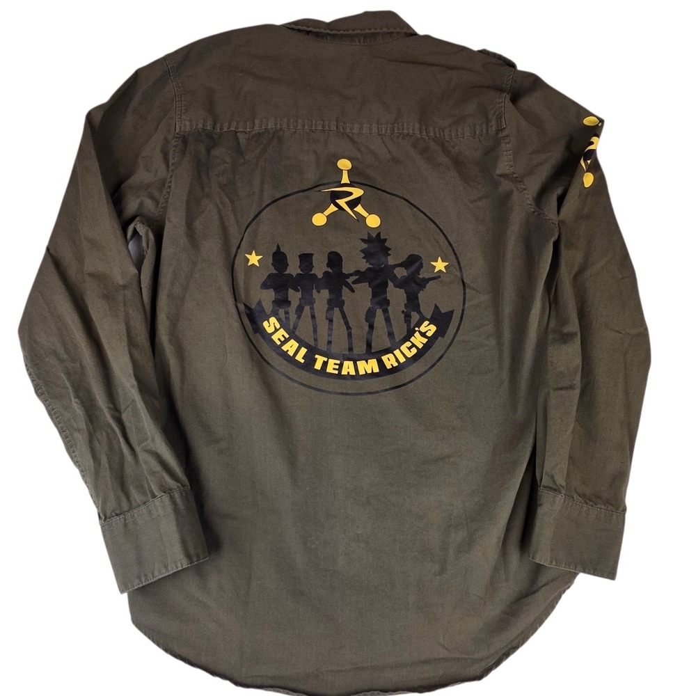 Rick and Morty Seal Team Ricks Military Button Down Shirt Mens M Adult Swim